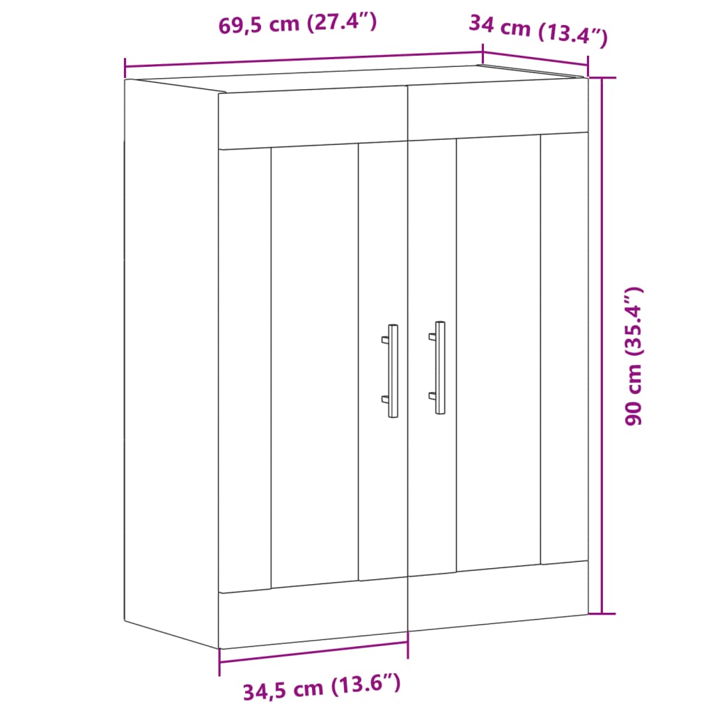 vidaXL Ντουλάπι Τοίχου Παλ. Ξύλο 69,5x34x90εκ. από Επεξεργασμένο Ξύλο