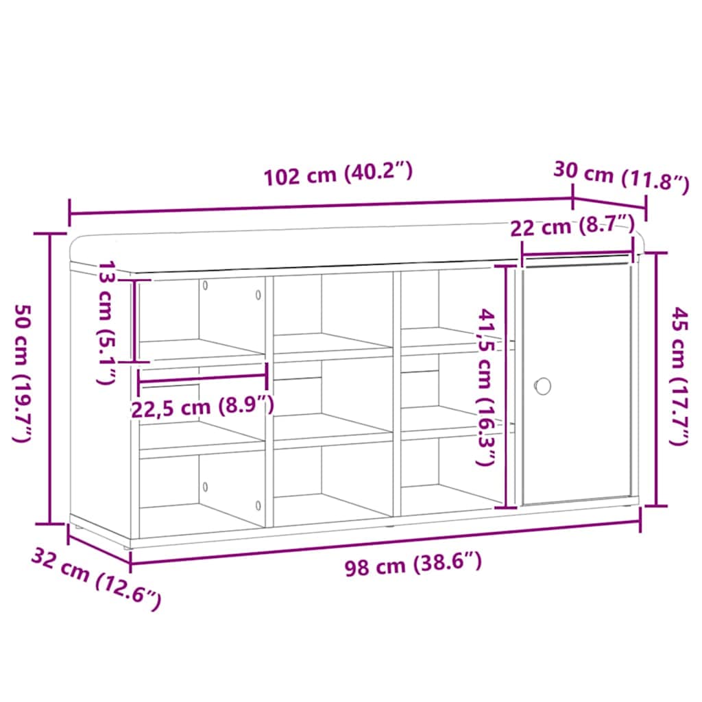 Πάγκος παπουτσιών vidaXL Artisan Oak 102x32x50 cm Κατασκευασμένο ξύλο