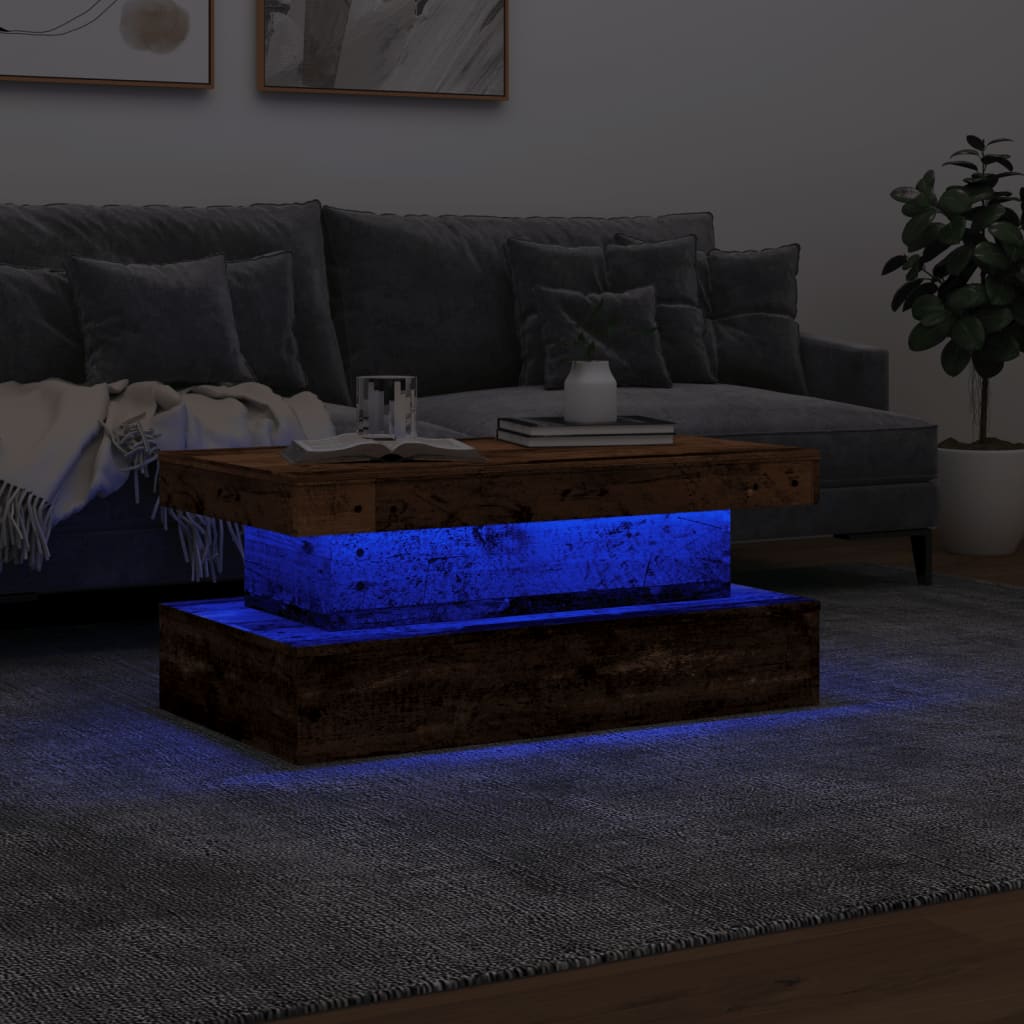 vidaXL Τραπεζάκι Σαλονιού με LED Παλαιό Ξύλο 90 x 50 x 40 εκ.