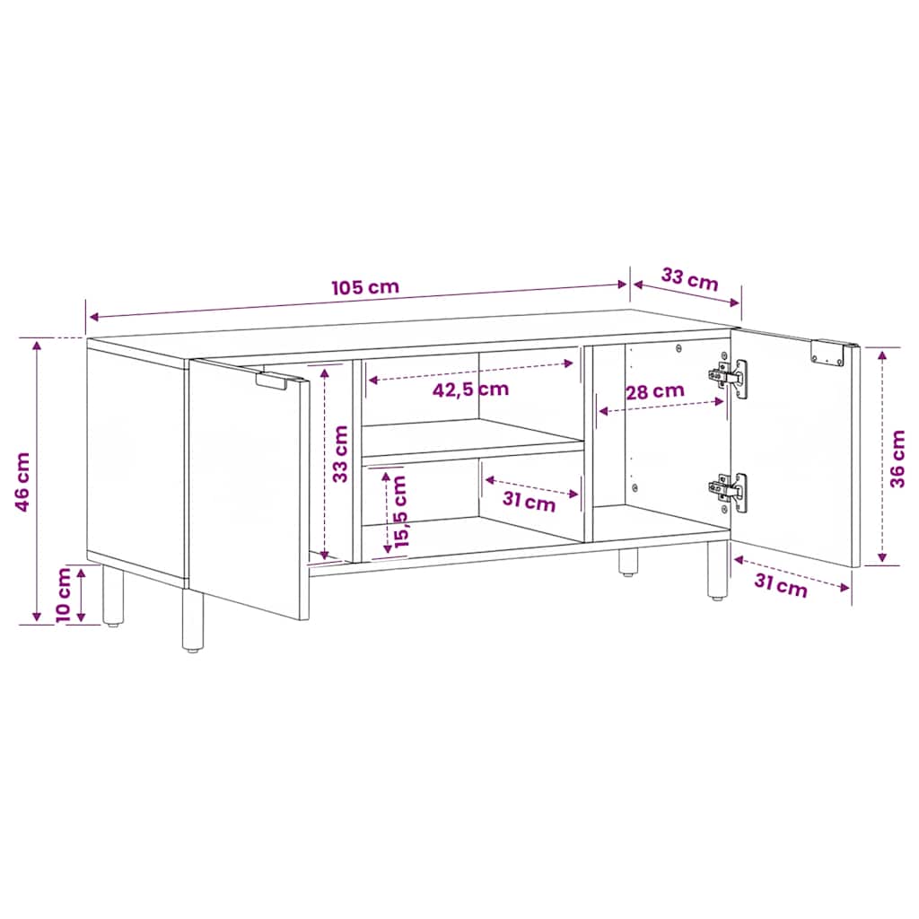 vidaXL Έπιπλο Τηλεόρασης Μαύρο 105 x 33 x 46 εκ. Επεξεργασμένο Ξύλο