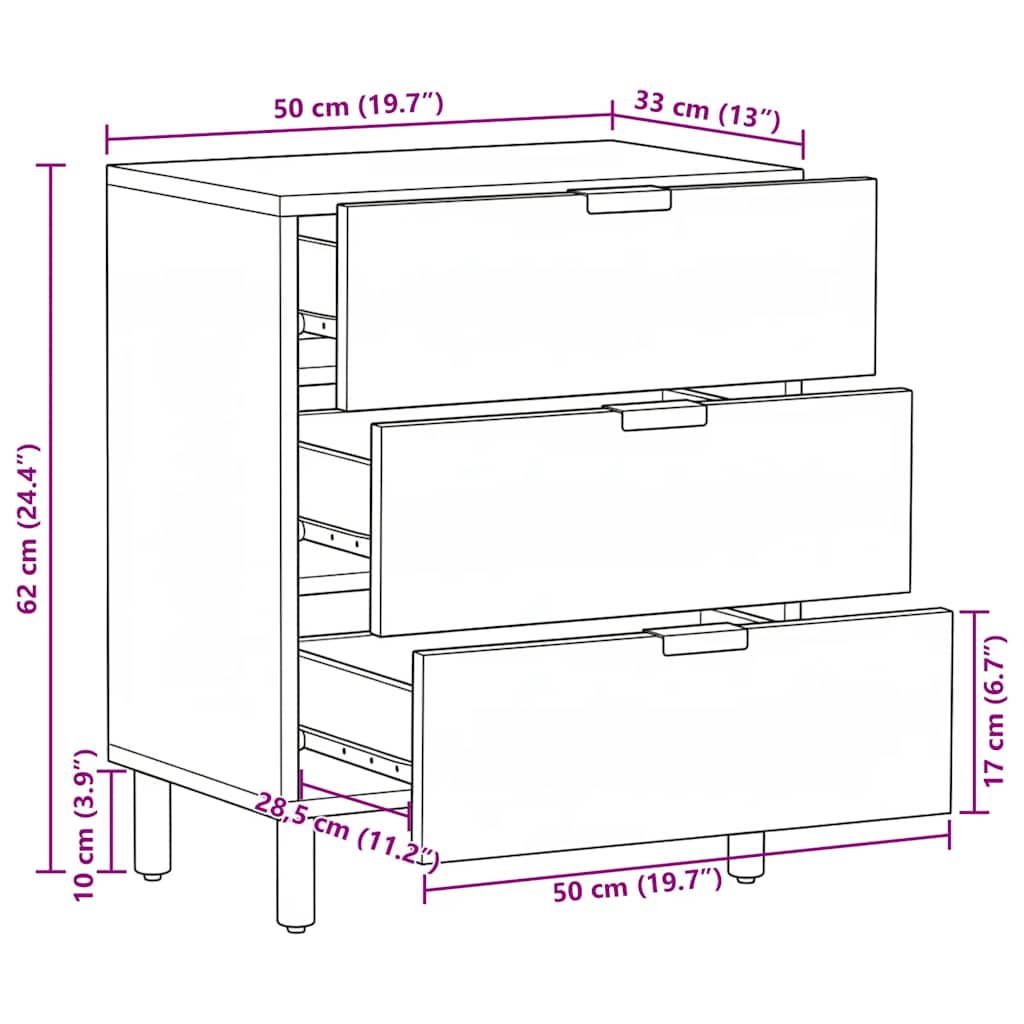 vidaXL Κομοδίνο Μαύρο 50x33x62 εκ. από Επεξεργασμένο Ξύλο