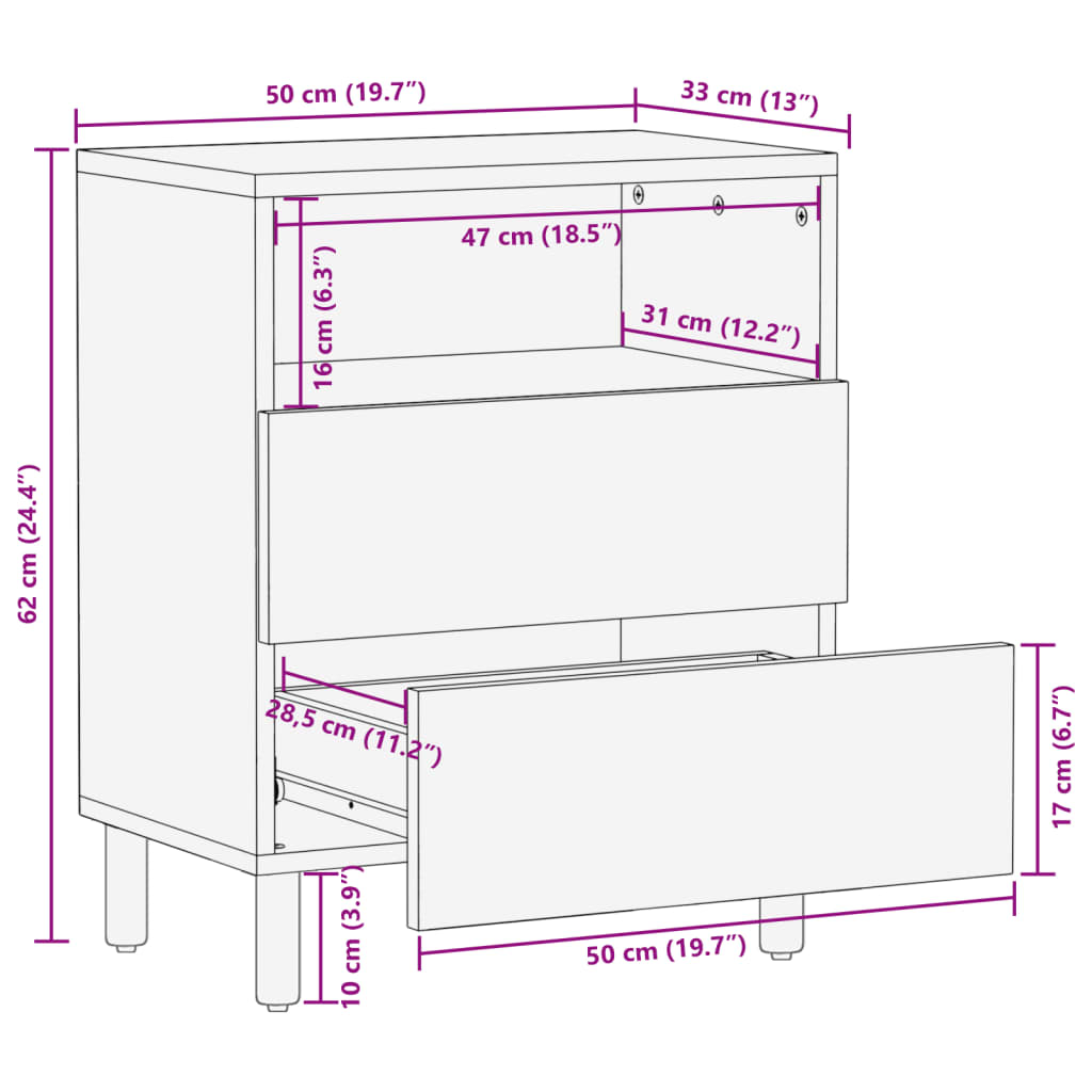 vidaXL Κομοδίνο Μαύρο 50x33x62 εκ. από Επεξεργασμένο Ξύλο