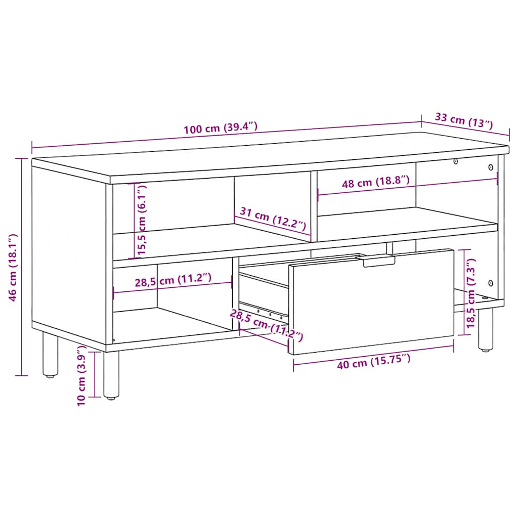 vidaXL Έπιπλο Τηλεόρασης Μαύρο 100x33x46 εκ. από Επεξεργασμένο Ξύλο
