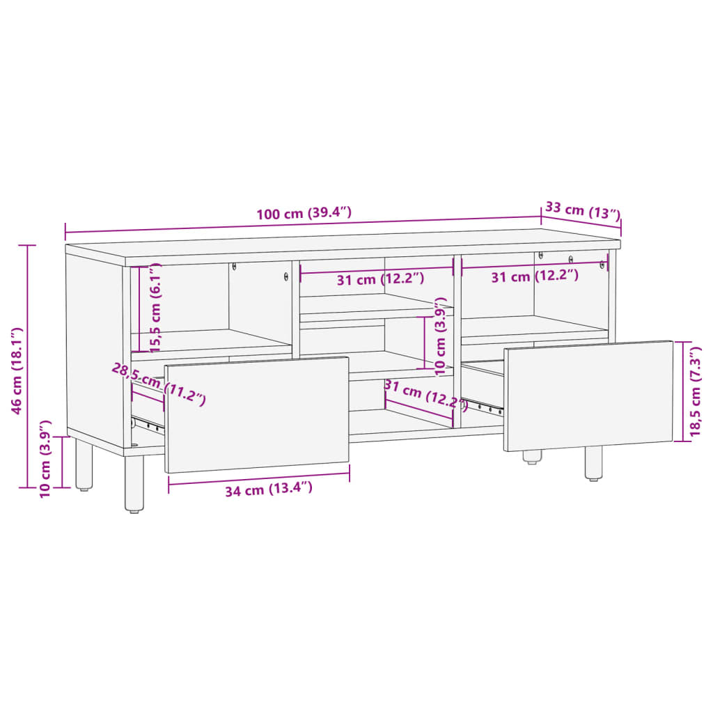 vidaXL Έπιπλο Τηλεόρασης Μαύρο 100x33x46 εκ. από Επεξεργασμένο Ξύλο