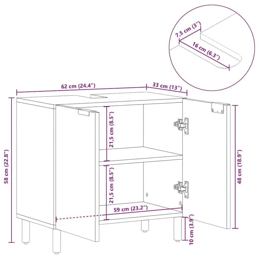 vidaXL Ντουλάπι Μπάνιου Μαύρο 62 x 33 x 58 εκ. από Επεξεργασμένο Ξύλο