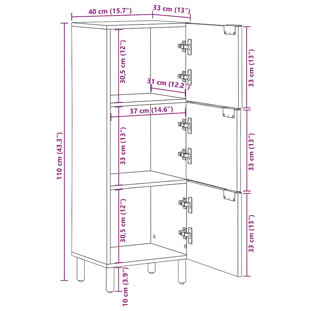 vidaXL Ντουλάπι Μαύρο 40 x 33 x 110 εκ. από Επεξεργασμένο Ξύλο