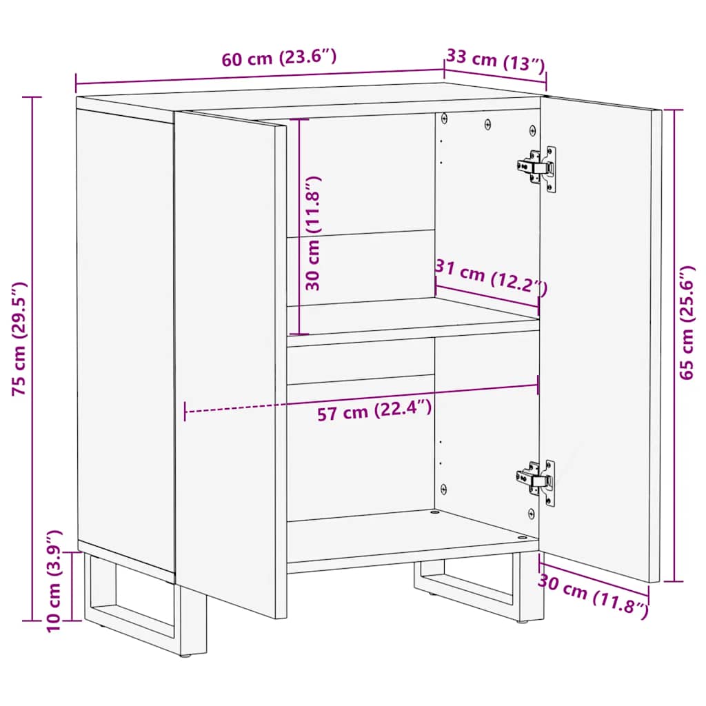 vidaXL Μπουφές Μαύρο 60x33x75 cm Μασίφ Ξύλο Μάνγκο