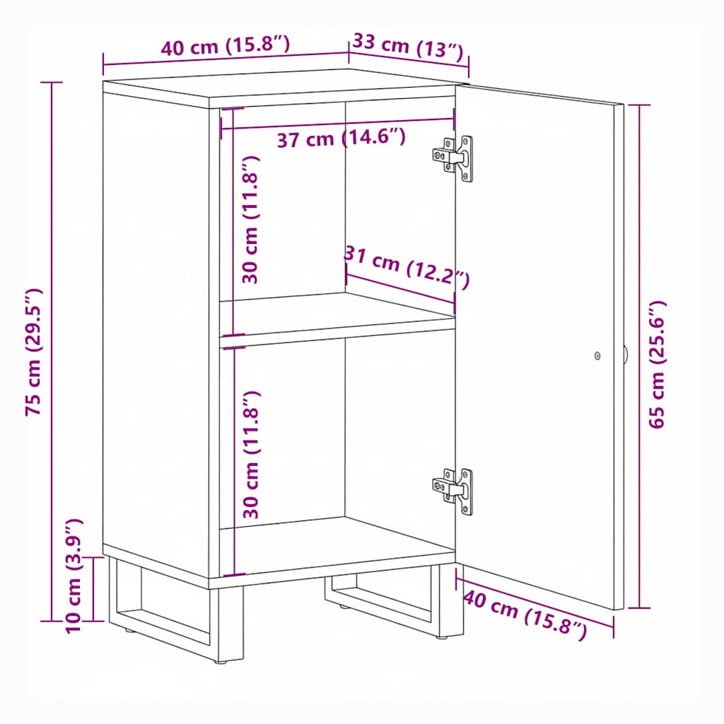vidaXL Σκευοθήκη μαύρο 40x33x75 cm μασίφ ξύλο Μάνγκο