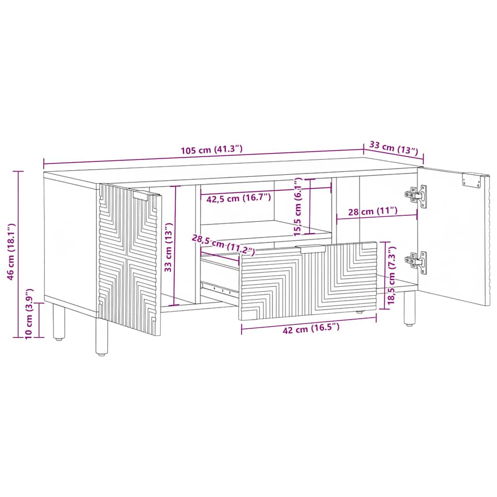 vidaXL Ντουλάπι τηλεόρασης καφέ 105x33x46 cm από μασίφ ξύλο Mango