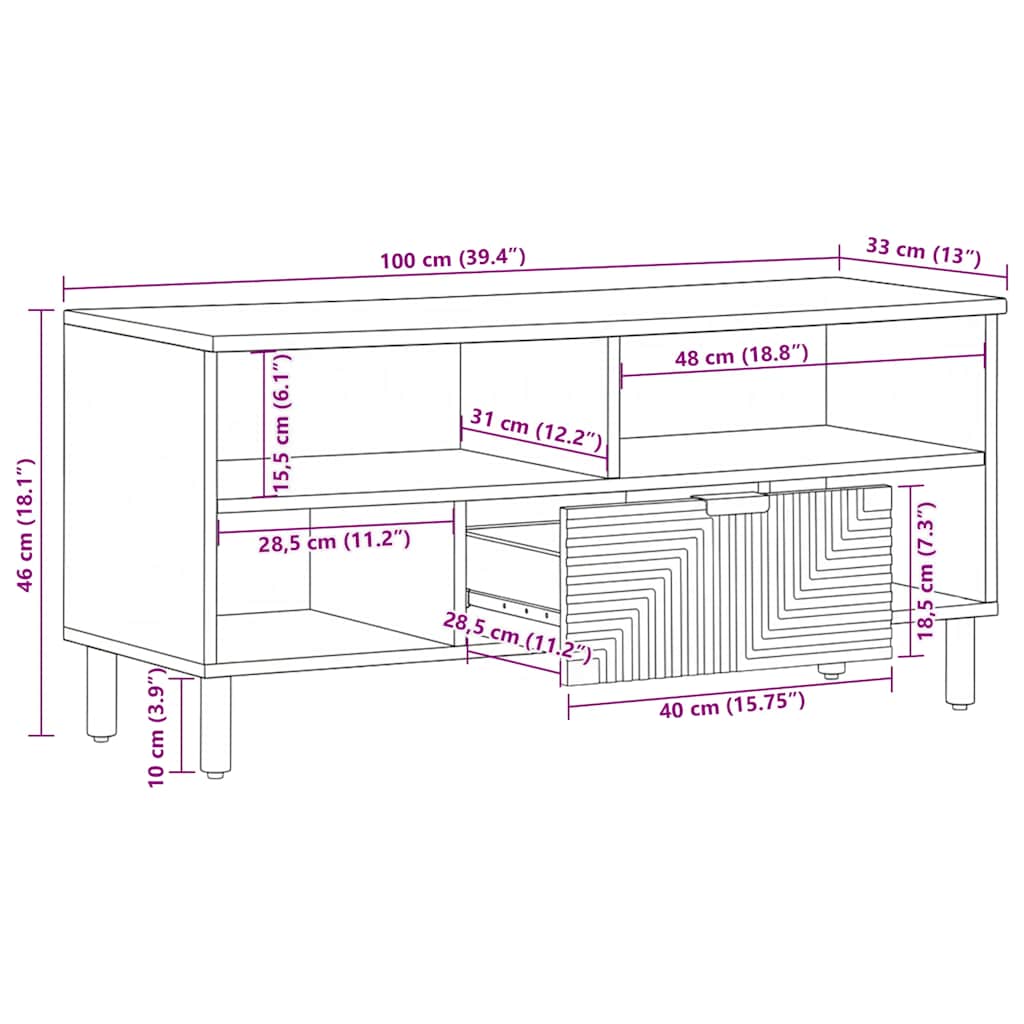 vidaXL Ντουλάπι τηλεόρασης καφέ 100x33x46 cm μασίφ ξύλο Mango