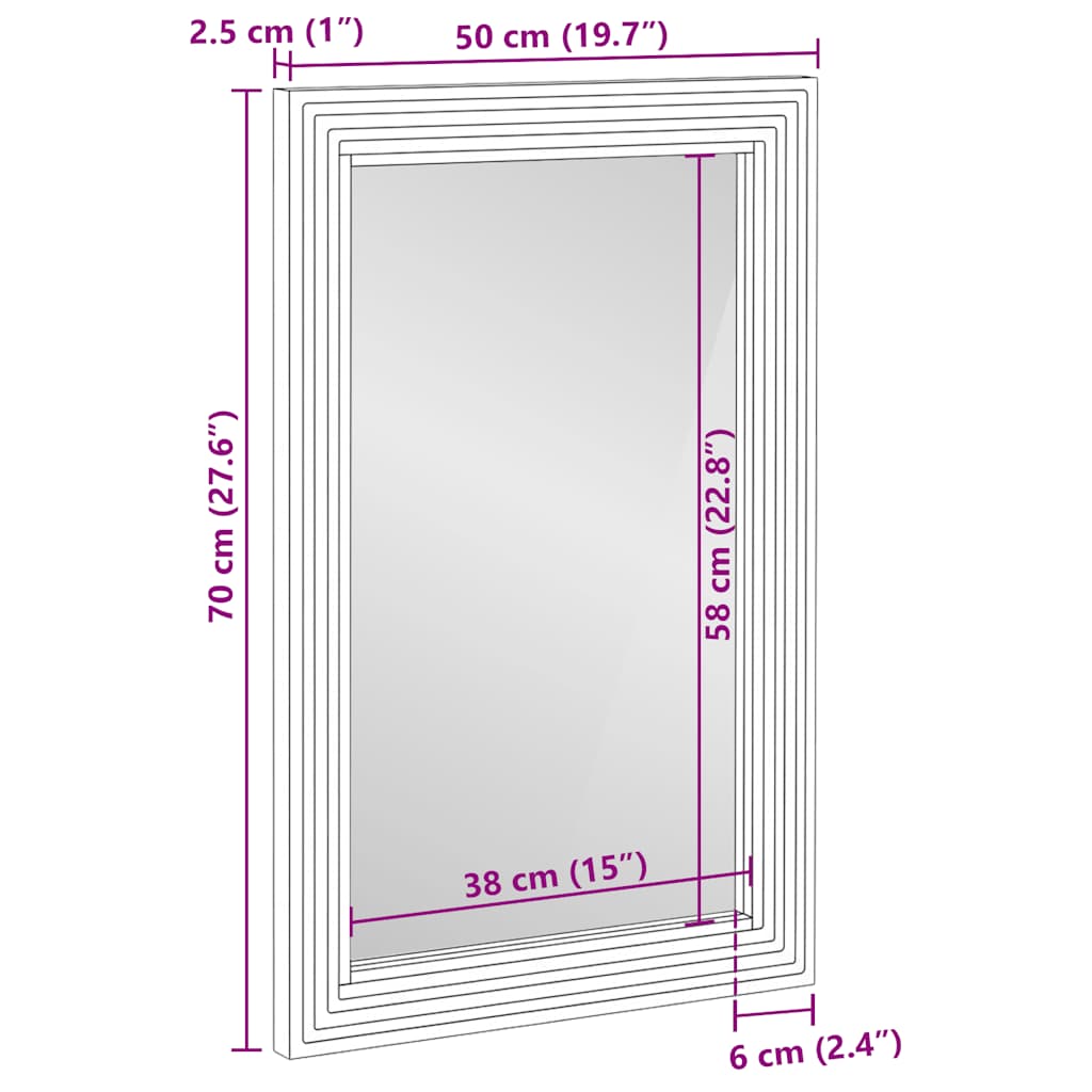 vidaXL Καθρέφτης μπάνιου καφέ 50x70x2,5 cm από μασίφ ξύλο Mango