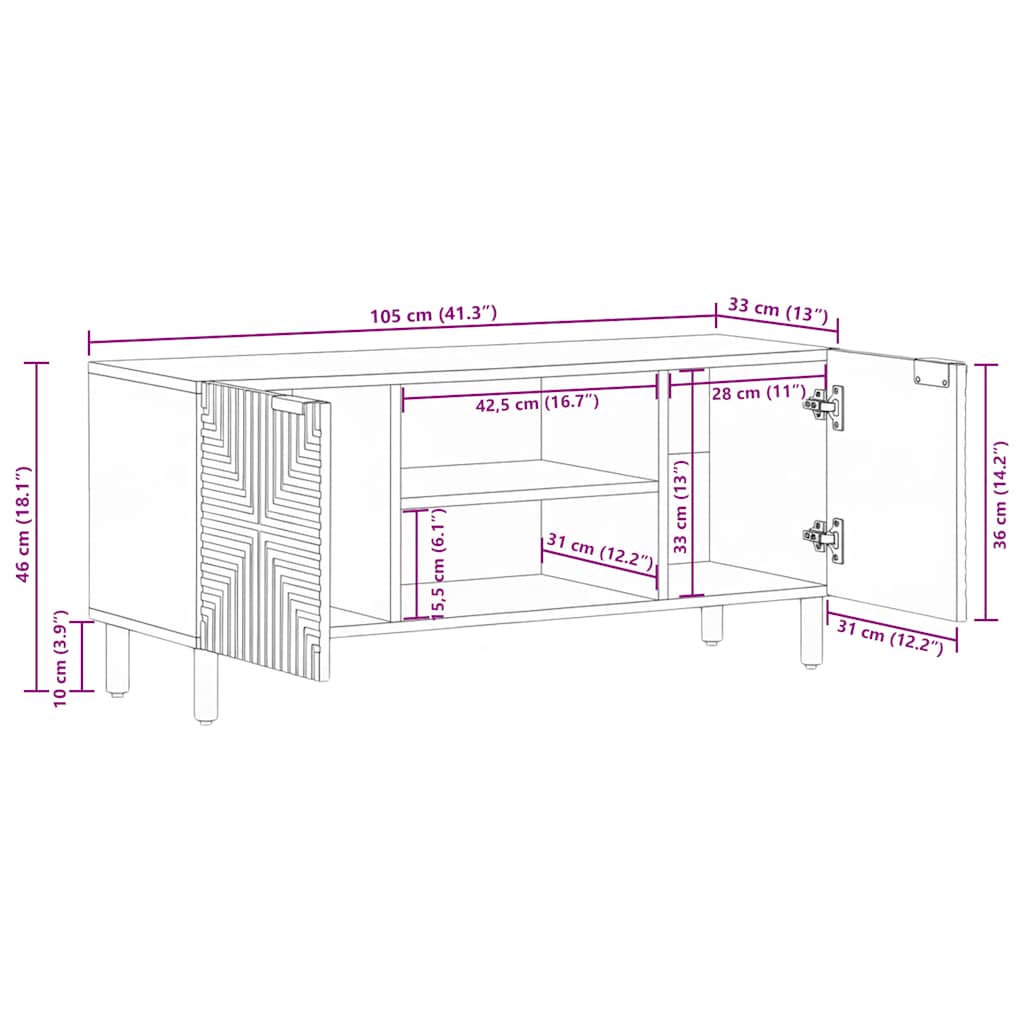 vidaXL Έπιπλο Τηλεόρασης 105x33x46 εκ. από Μασίφ Ξύλο Ακακίας
