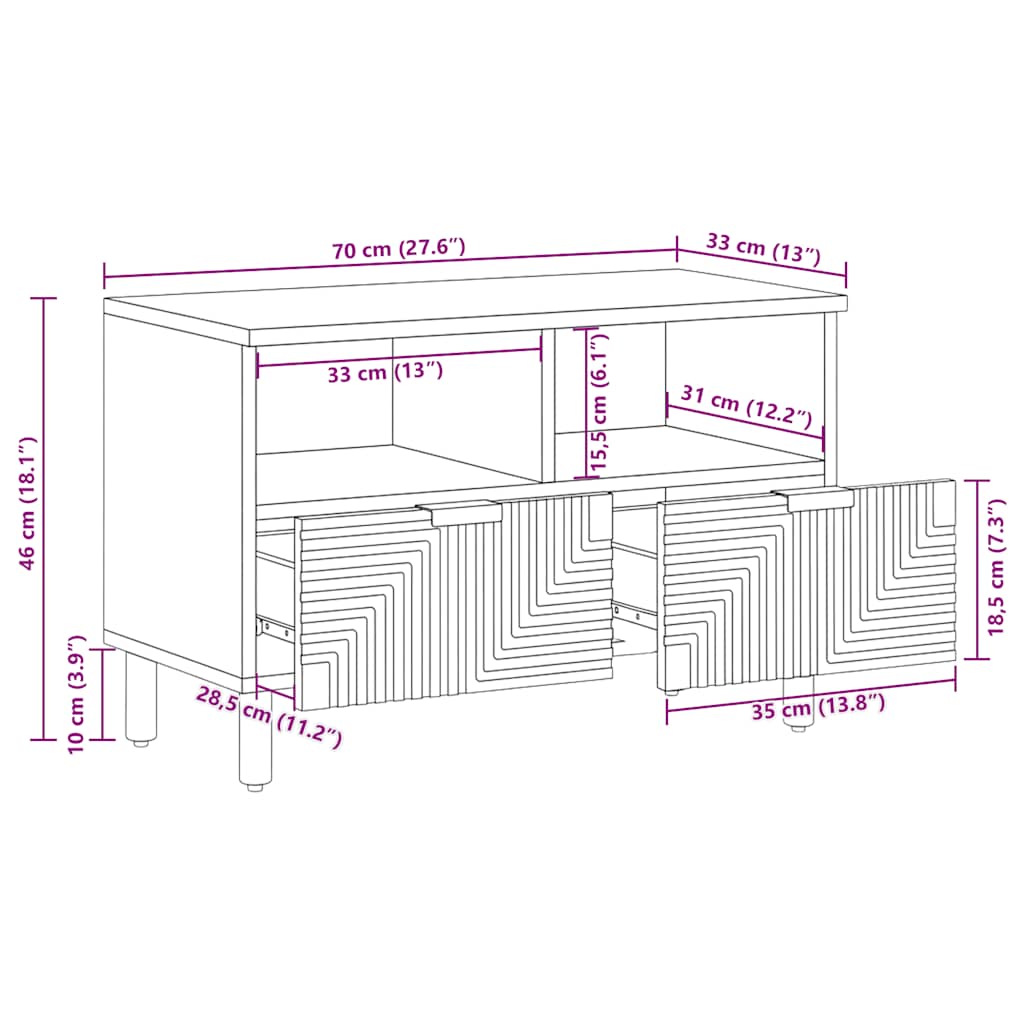 vidaXL Έπιπλο Τηλεόρασης 70x33x46 εκ. από Μασίφ Ξύλο Ακακίας