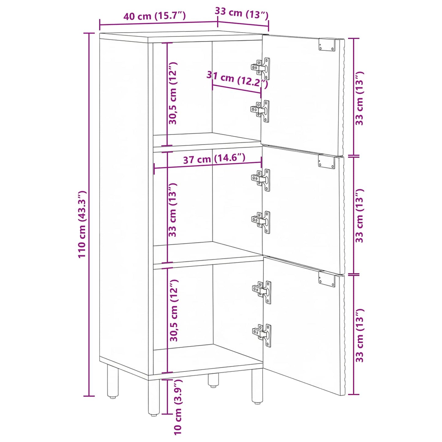 vidaXL Highboard με ράφι Καφέ 40 x 33 x 110 εκ Στερεό ξύλο μάνγκο