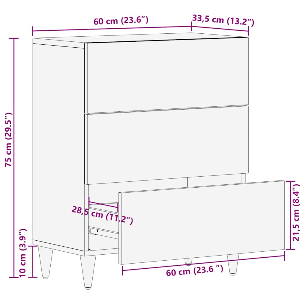 vidaXL Sideboard ανοιχτό γκρι 60x33,5x75 cm μασίφ ξύλο Mango