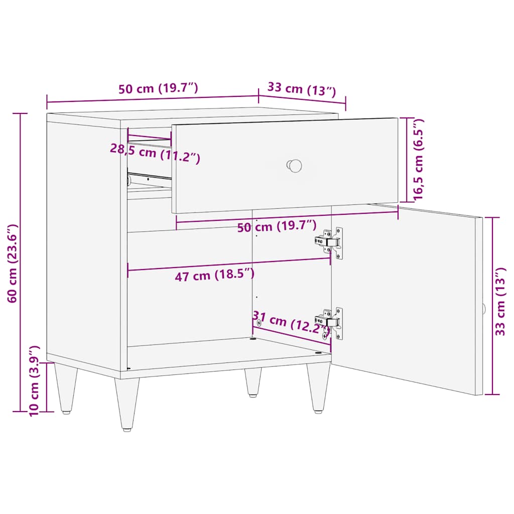 vidaXL κομοδίνο ντουλάπι ανοιχτό γκρι 50x33x60 cm μασίφ ξύλο Mango