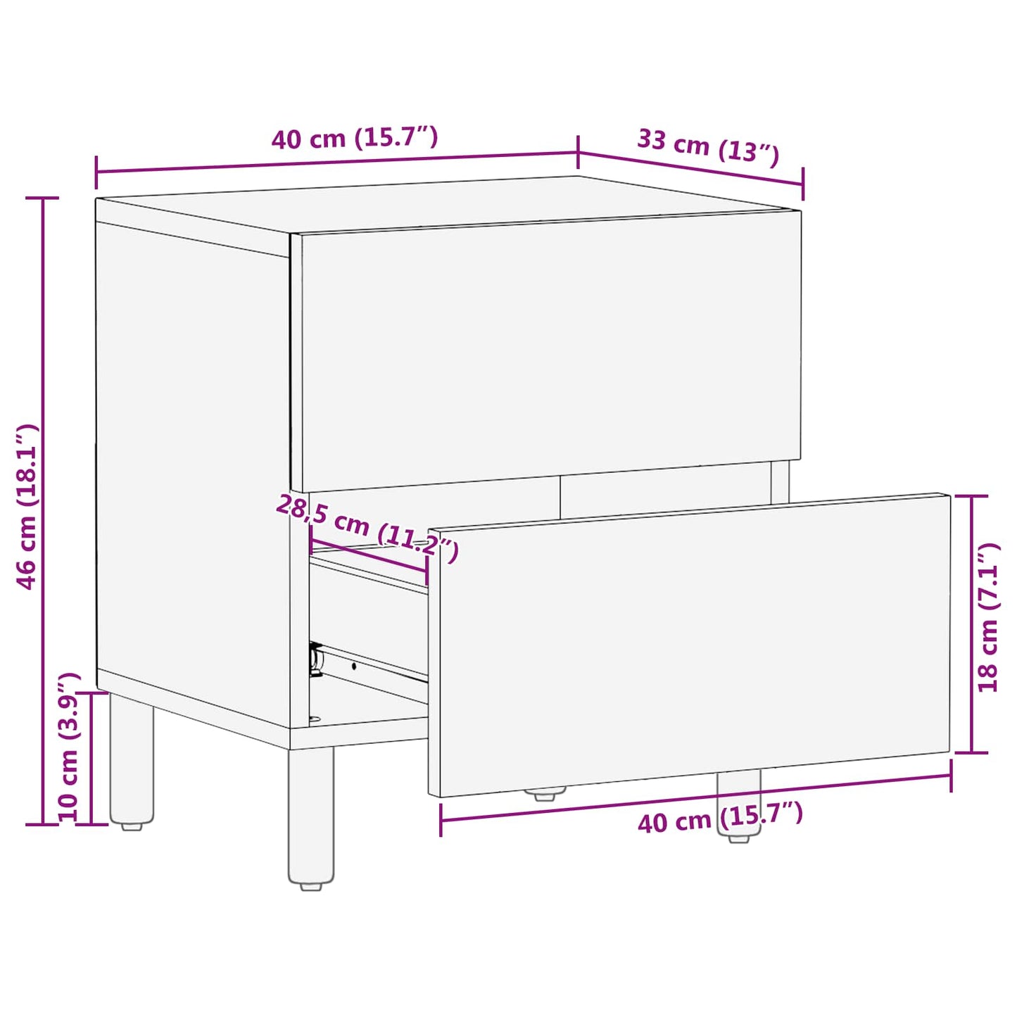 vidaXL Κομοδίνο με συρτάρι Λευκό 40 x 33 x 46 εκ. Στερεό ξύλο μάνγκο