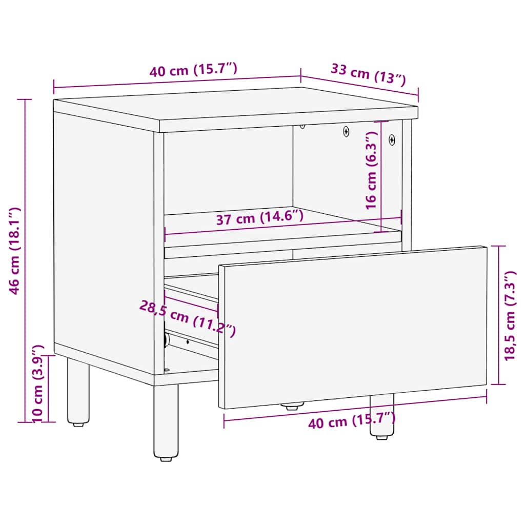 vidaXL Κομοδίνο 2 τμχ. Καφέ 40 x 33 x 46 εκ. Στερεό ξύλο μάνγκο