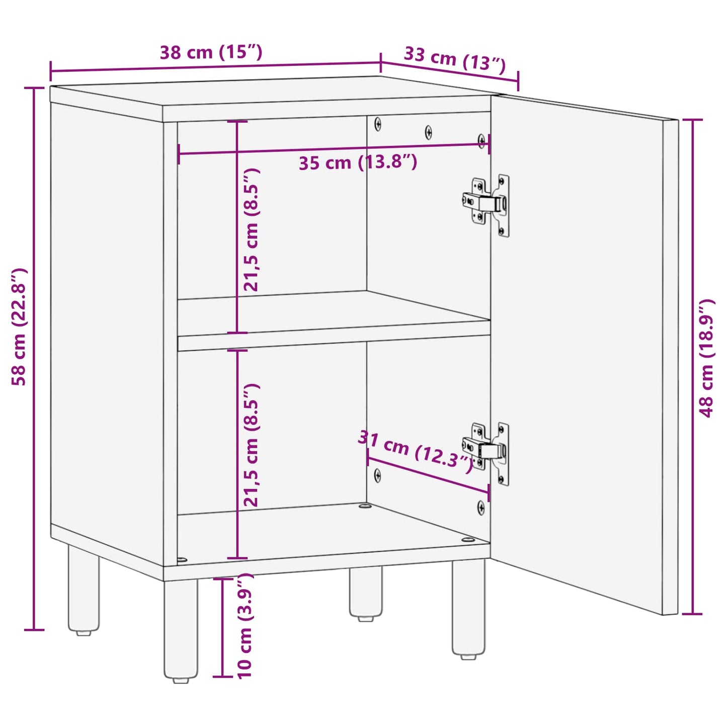 vidaXL Ντουλάπι Μπάνιου Καφέ 38 x 33 x 58 εκ. Στερεό ξύλο μάνγκο