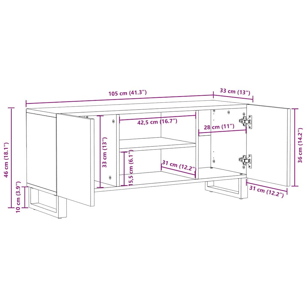 vidaXL Ντουλάπα Τηλεόρασης 105x33.5x46 cm Μασίφ ξύλο μάνγκο
