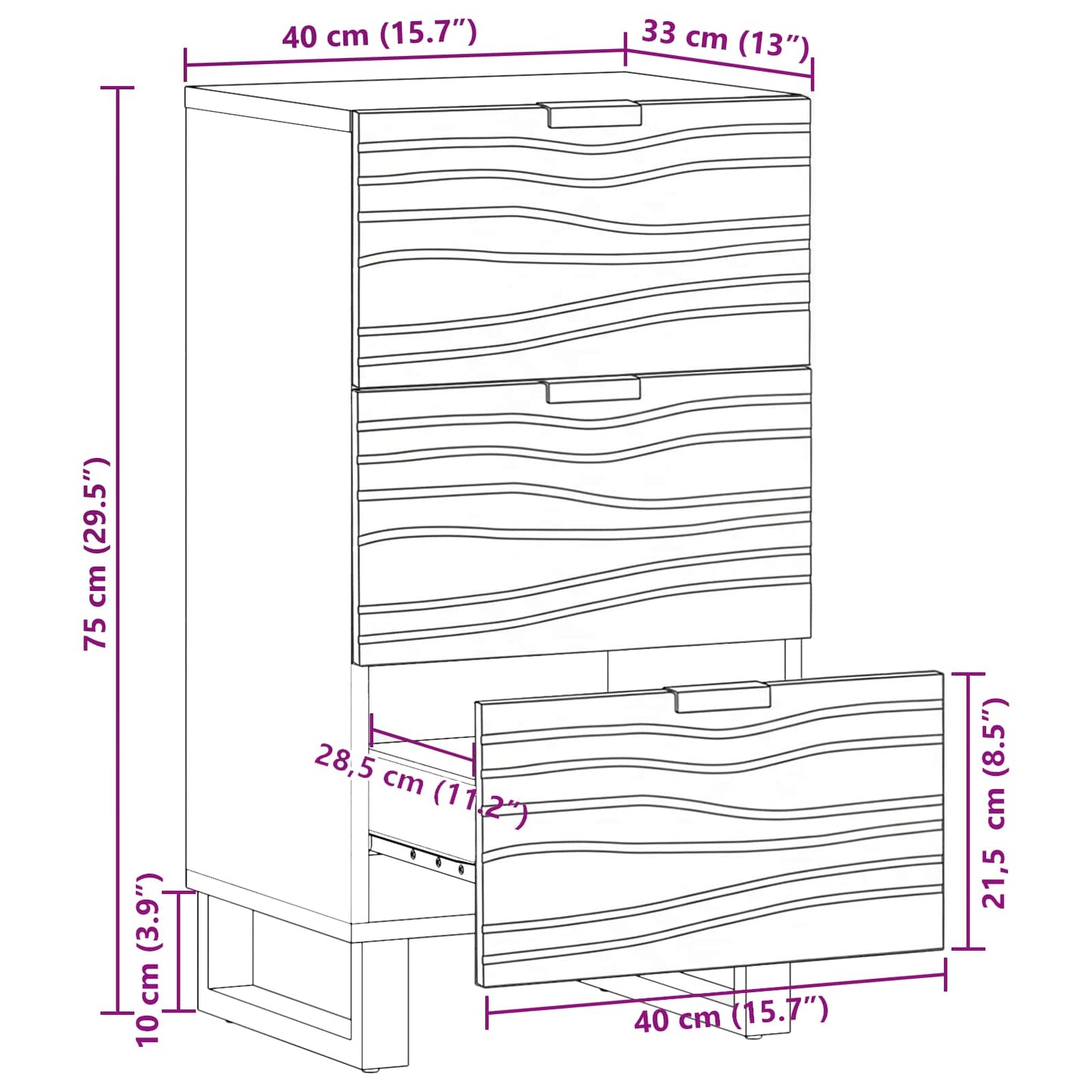 vidaXL Συρτάρι Καφέ 40 x 33 x 75 εκ. Μασίφ ξύλο μάνγκο