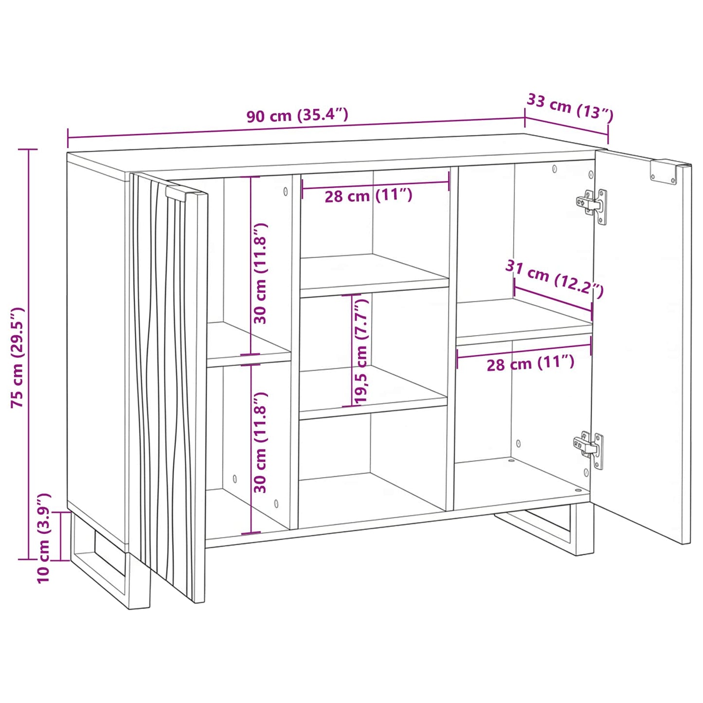 vidaXL Πλαϊνό Γραφείο Καφέ 90 x 33 x 75 εκ Μασίφ ξύλο μάνγκο