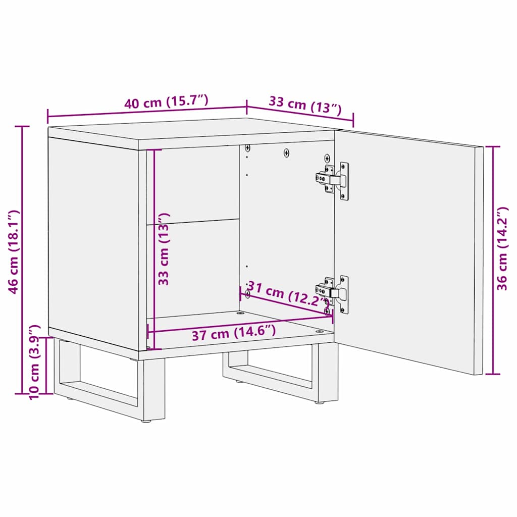 vidaXL Κομοδίνα Φυσικό 40 x 33 x 46 εκ. Μασίφ ξύλο μάνγκο
