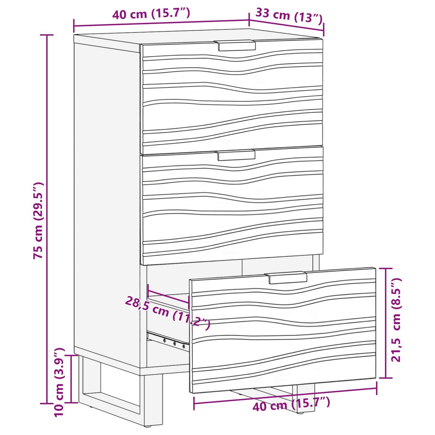 vidaXL Συρτάρι με συρτάρι Καφέ 40 x 33 x 75 εκ. Μασίφ ξύλο μάνγκο