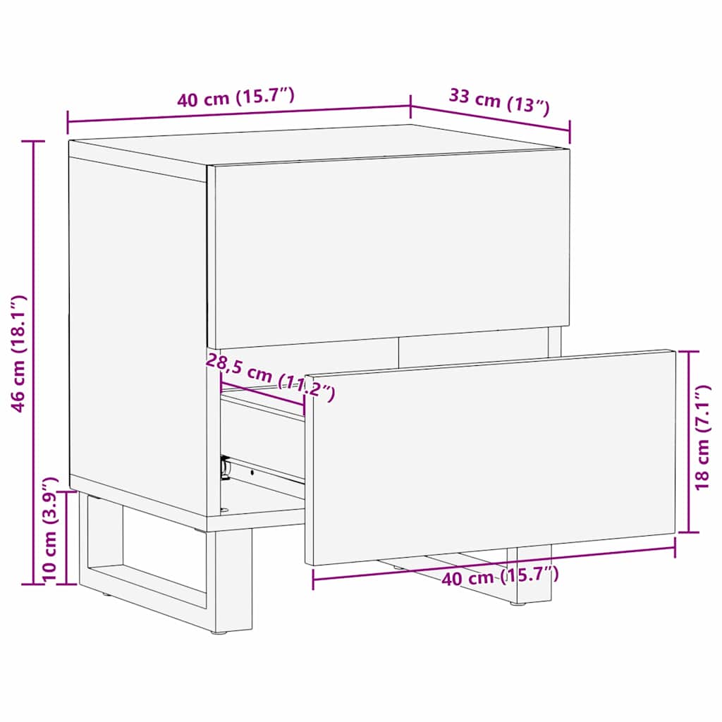 vidaXL Κομοδίνο με συρτάρι Φυσικό 40 x 33 x 46 εκ. Στερεό ξύλο μάνγκο