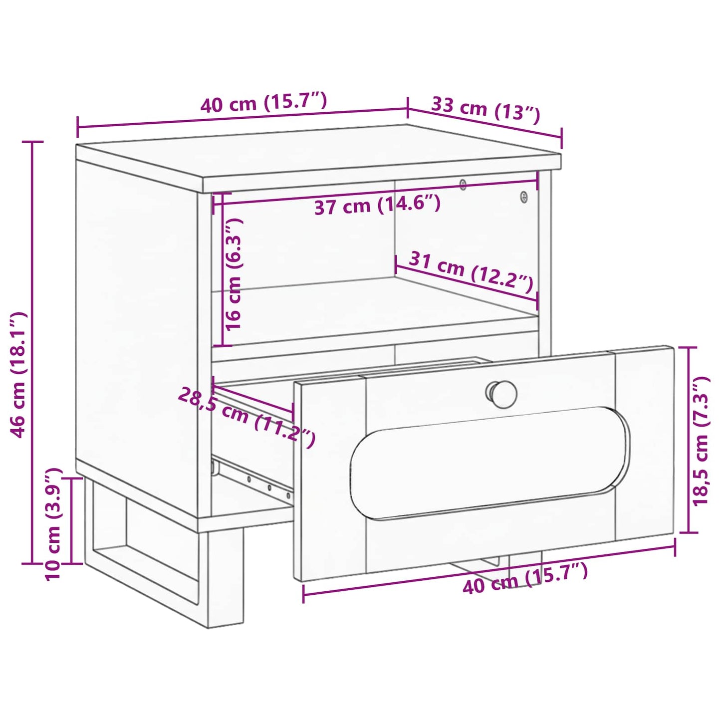 vidaXL Κομοδίνο με συρτάρι Φυσικό 40 x 33 x 46 εκ. Στερεό ξύλο μάνγκο