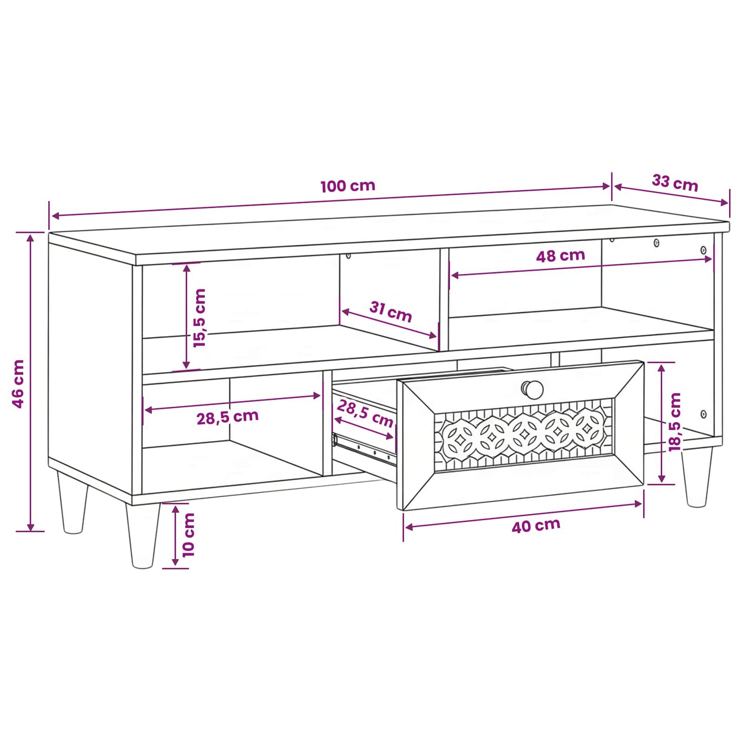 vidaXL Ντουλάπι TV με συρτάρι 100 x 33 x 46 εκ Στερεό ξύλο μάνγκο