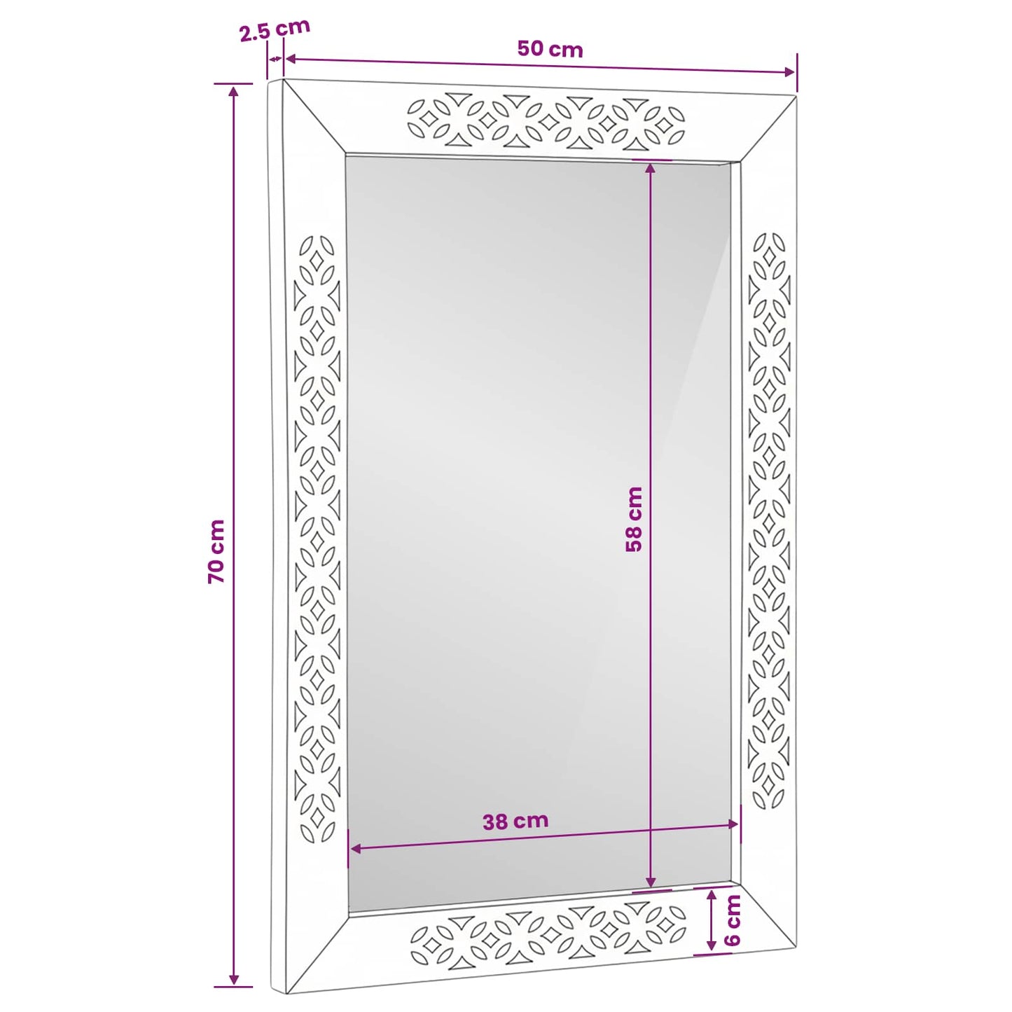 vidaXL καθρέφτης τοίχου 70 x 50 cm Επεξεργασμένο Ξύλο και Γυαλί
