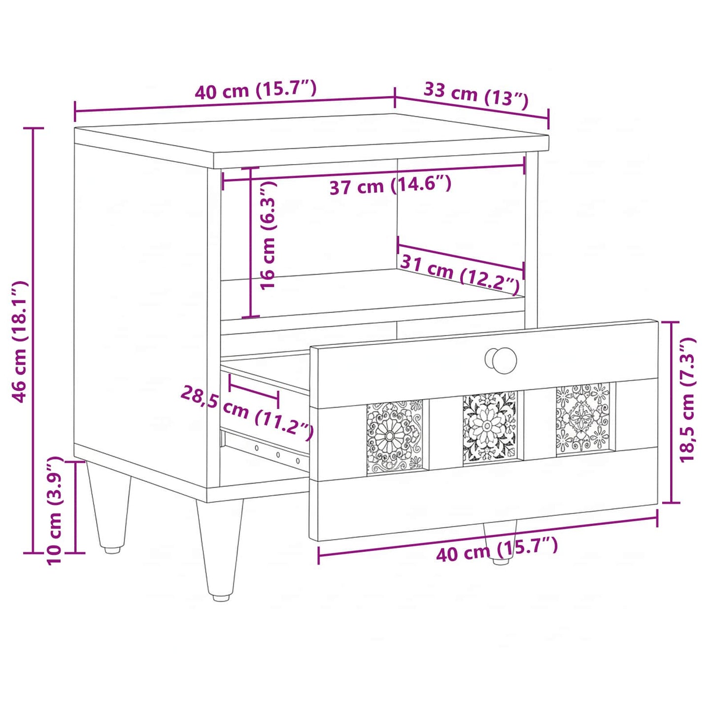 vidaXL Κομοδίνο με συρτάρι Καφέ 40 x 33 x 46 εκ. Στερεό ξύλο μάνγκο