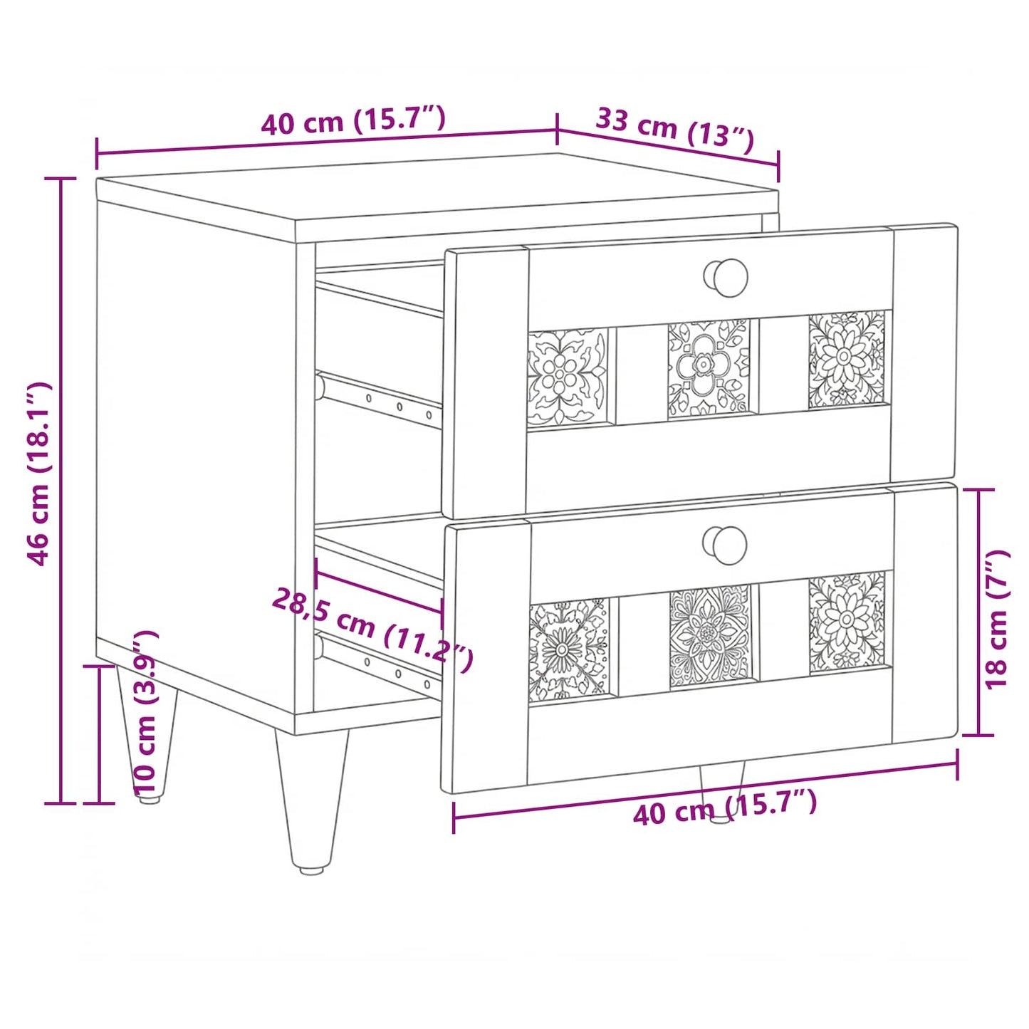 vidaXL Κομοδίνο 2 pcs Φυσικό 40 x 33,5 x 46 εκ Στερεό ξύλο μάνγκο