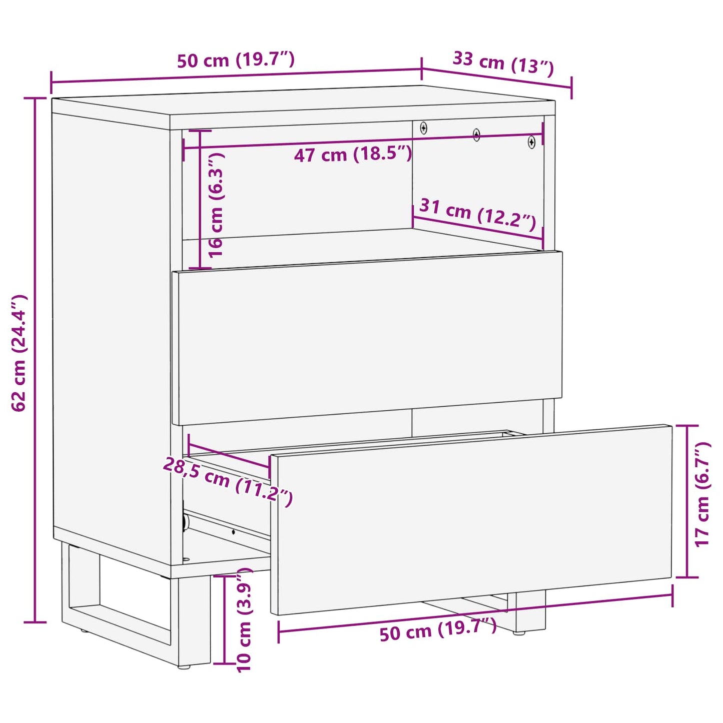vidaXL Κρεβατοκάμαρα Καφέ 50 x 33 x 62 εκ. Στερεό ξύλο μάνγκο