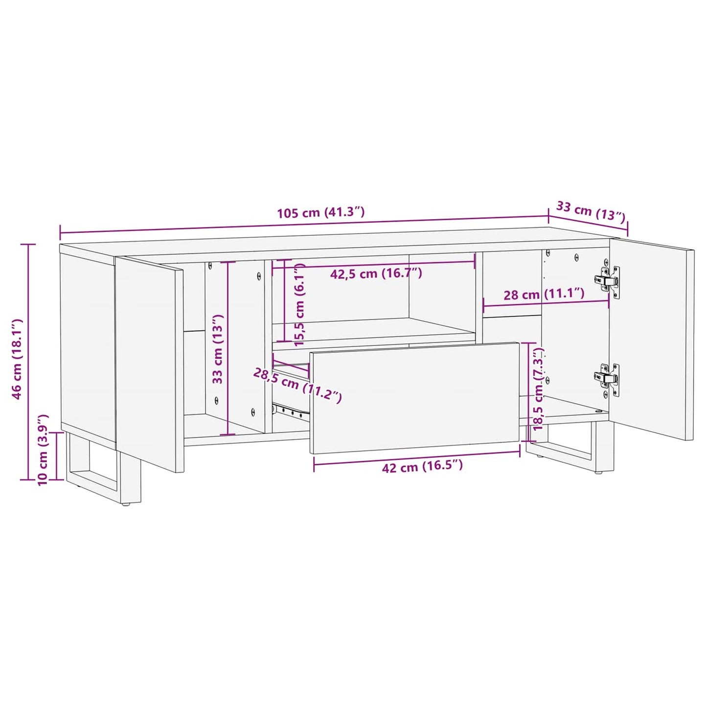vidaXL Ντουλάπι TV με ράφι Καφέ 105 x 33 x 46 εκ. Στερεό ξύλο μάνγκο