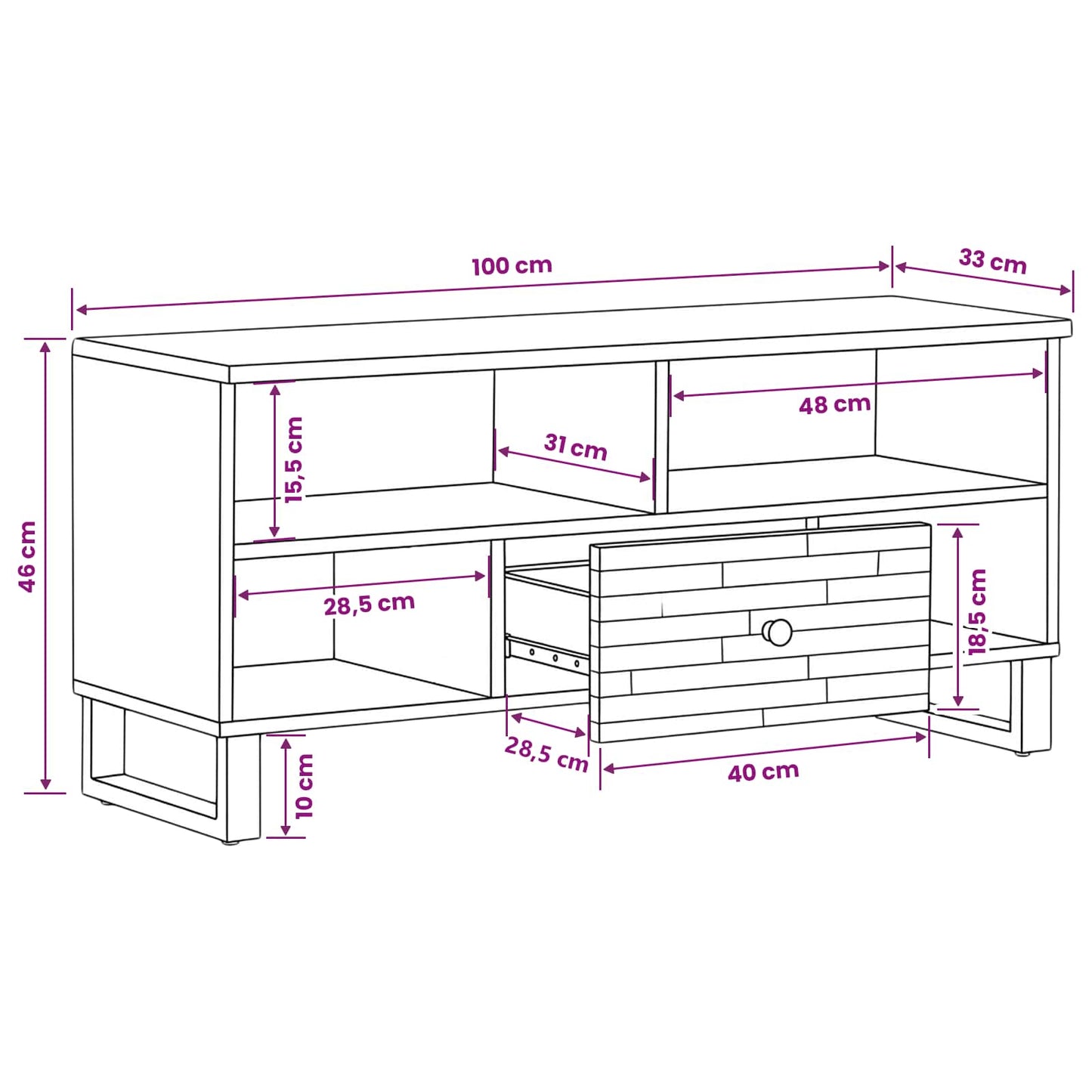 vidaXL Ντουλάπι TV Καφέ 100 x 33 x 46 εκ Στερεό ξύλο μάνγκο
