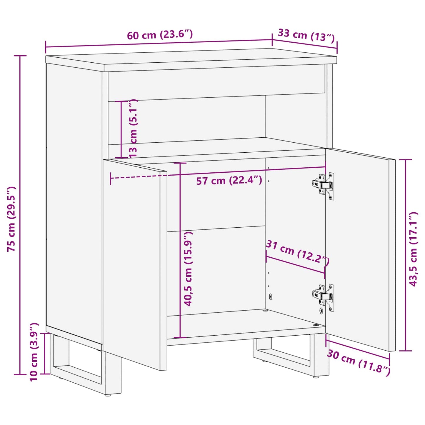 vidaXL Βοηθητικό ντουλάπι Καφέ 60 x 33 x 75 cm Στερεό ξύλο μάνγκο