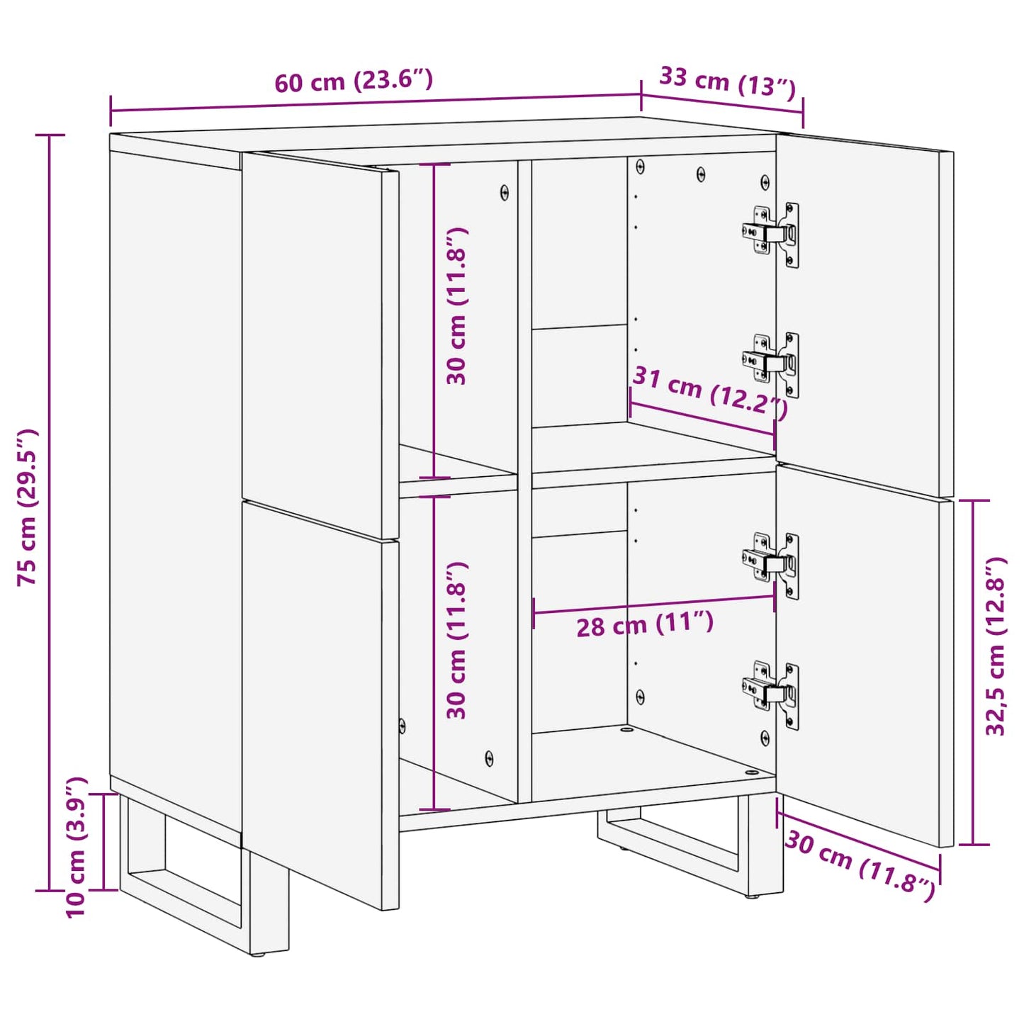 vidaXL Βοηθητικό ντουλάπι Καφέ 60 x 33 x 75 cm Στερεό ξύλο μάνγκο