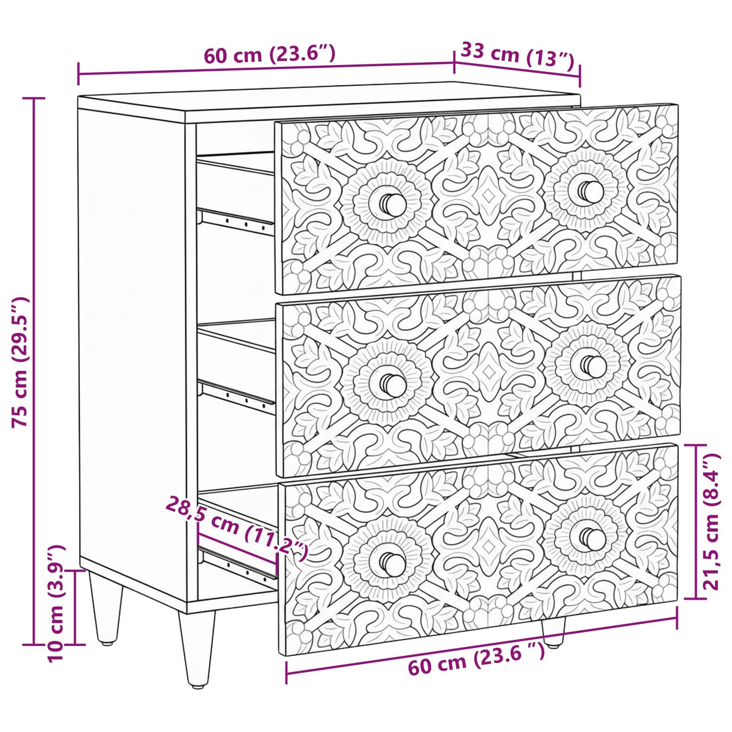 vidaXL Μπουφές Αποθήκευσης Καφέ 60 x 33,5 x 75 εκ. Στερεό ξύλο μάνγκο