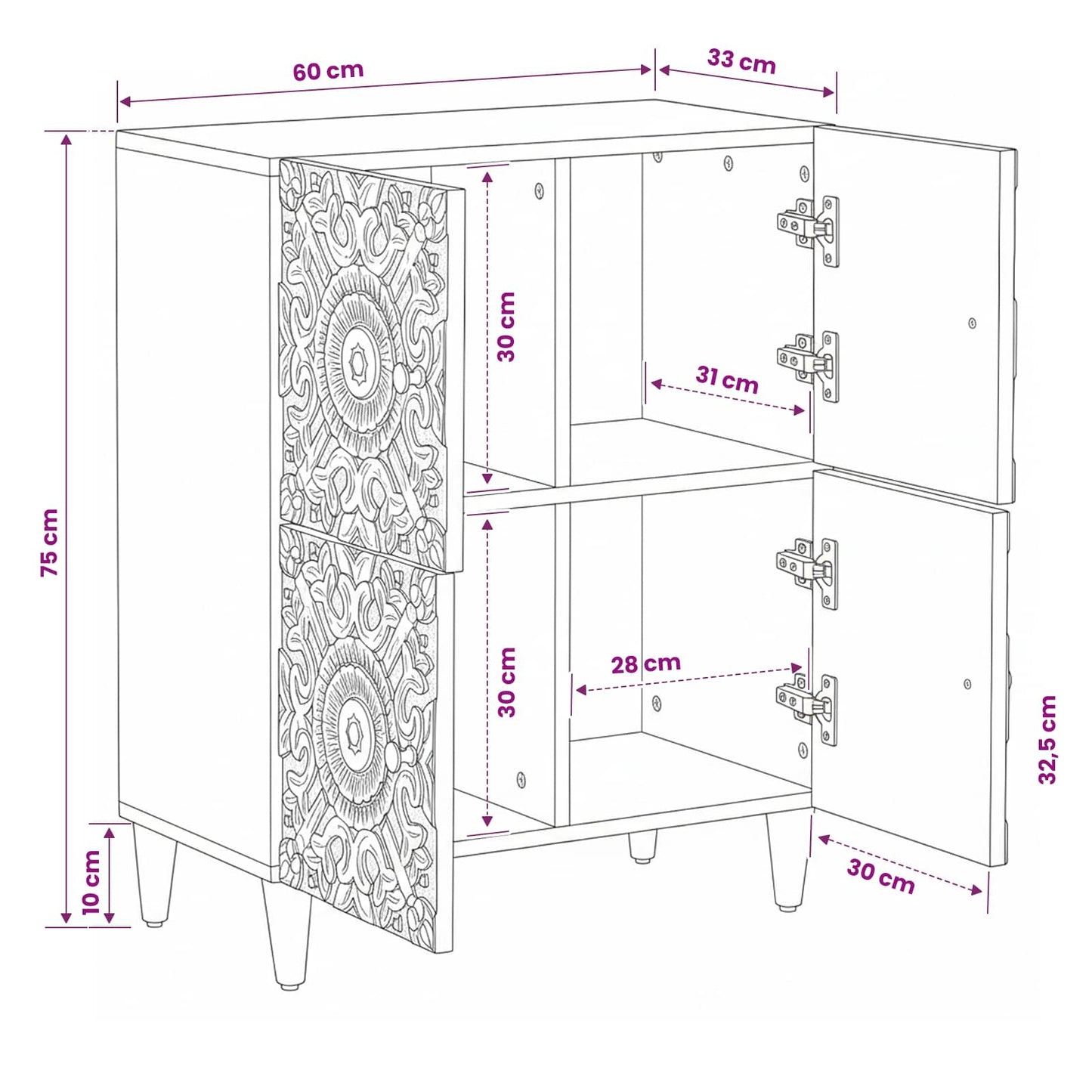 vidaXL Πλαϊνό γραφείο Καφέ 60 x 33 x 75 cm Στερεό ξύλο μάνγκο