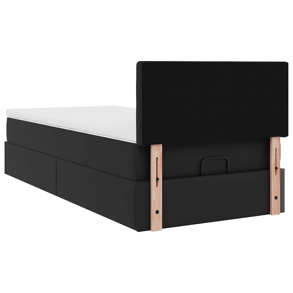 vidaXL Οθωμανικό κρεβάτι με στρώμα Μαύρο 100x200cm Faux Leather