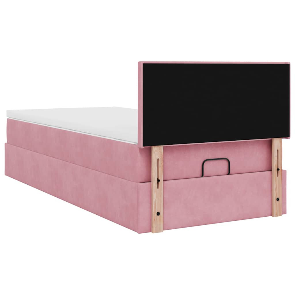 vidaXL Οθωμανικό κρεβάτι με στρώμα ροζ 90x200cm Velvet