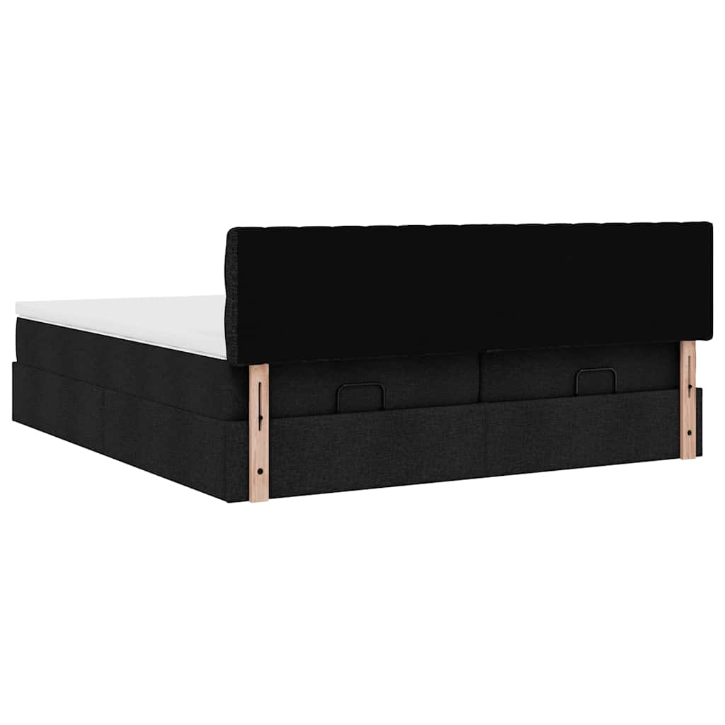 vidaXL Οθωμανικό Κρεβάτι με Στρώματα Μαύρο 200x200cm Ύφασμα