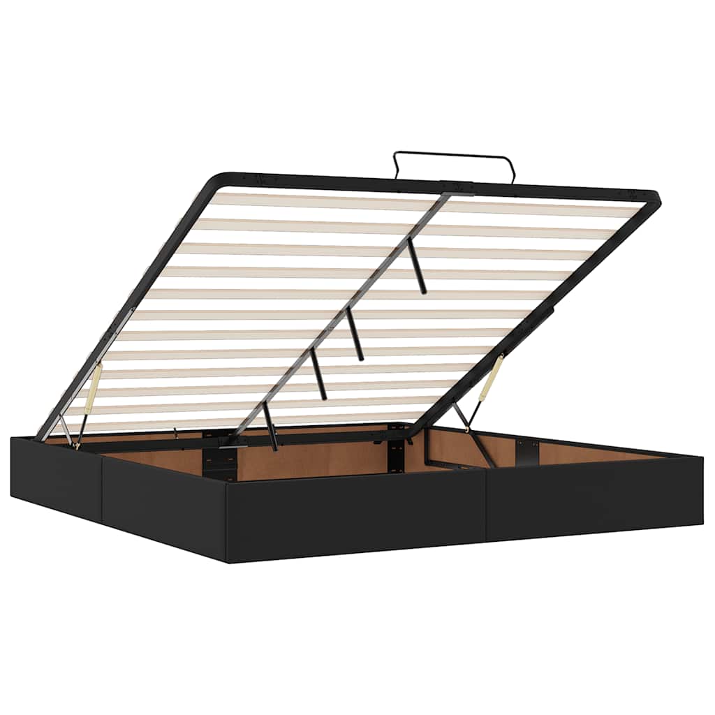 vidaXL Οθωμανικό κρεβάτι με στρώματα & LEDs Μαύρο Faux Leather