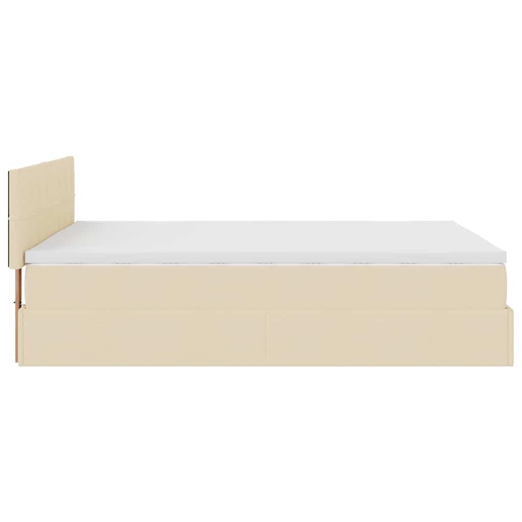 vidaXL Οθωμανικό κρεβάτι με στρώμα & LEDs Cream 140x200 cm Ύφασμα