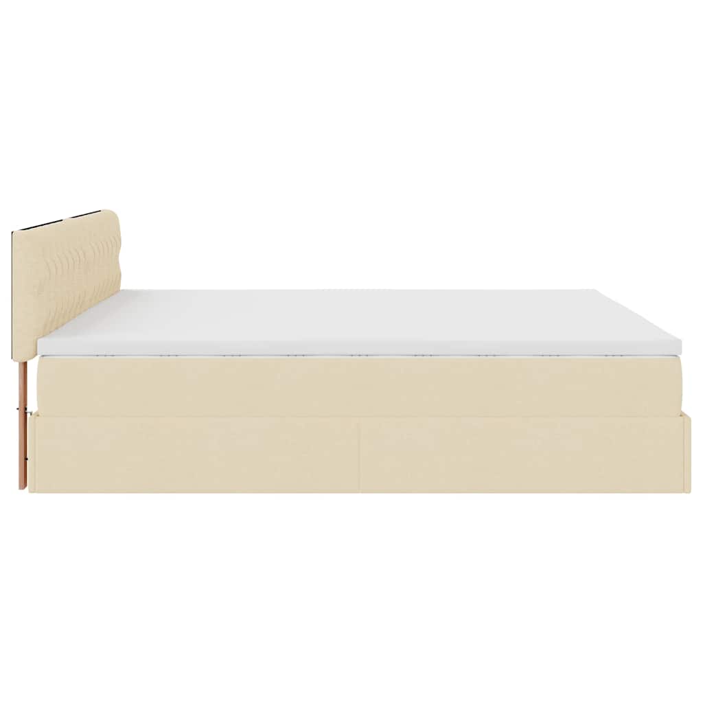 vidaXL Οθωμανικό κρεβάτι με στρώμα & LEDs Cream 160x200cm ύφασμα