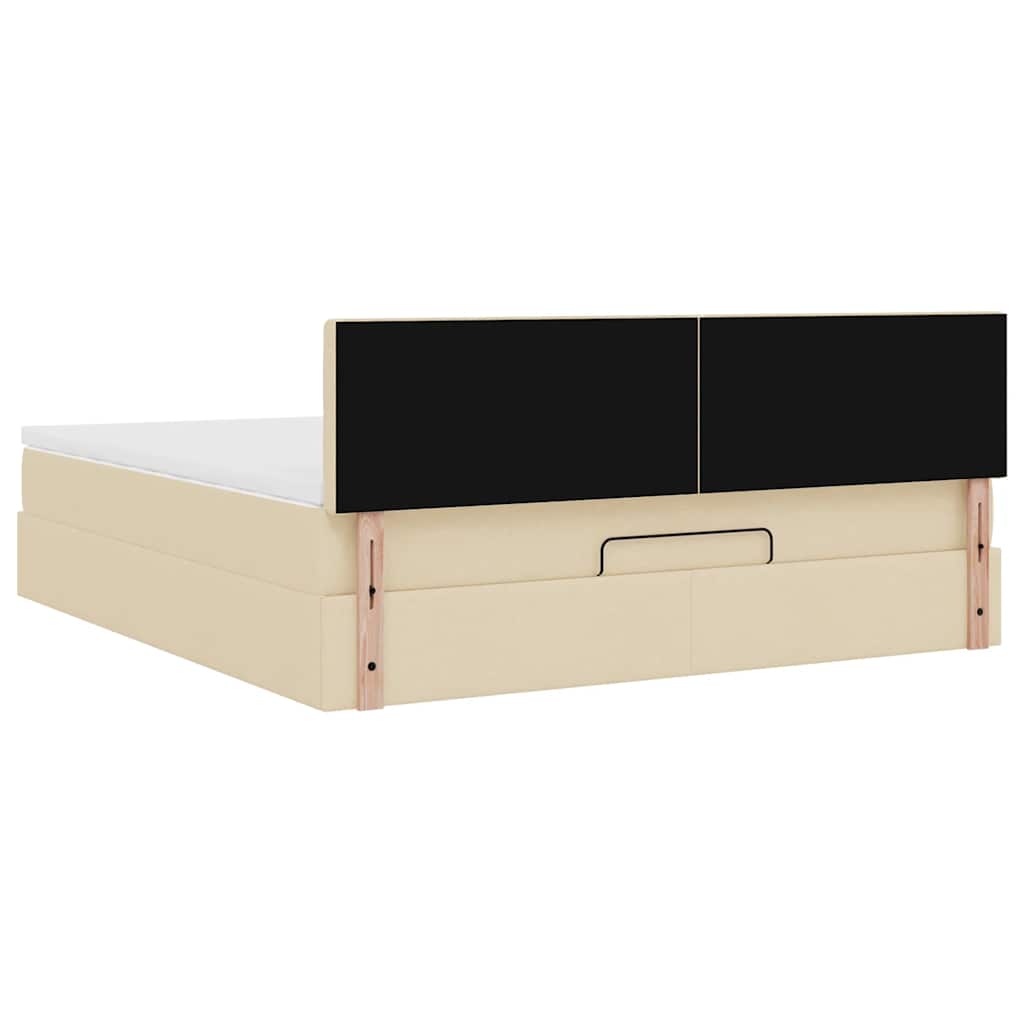 vidaXL Οθωμανικό κρεβάτι με στρώμα & LEDs Cream 160x200cm ύφασμα