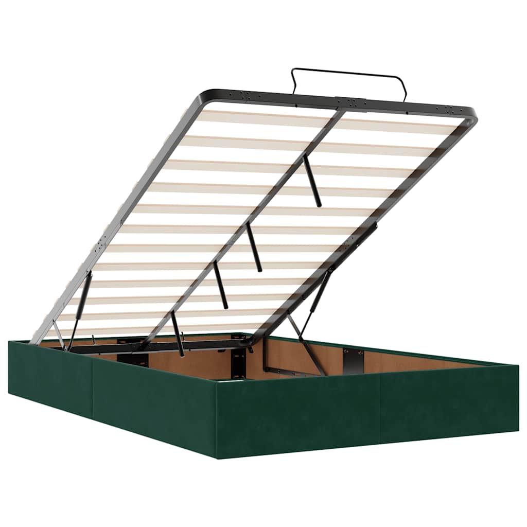 vidaXL Οθωμανικό κρεβάτι με στρώμα & LEDs Dark Green 120x200cm Velvet