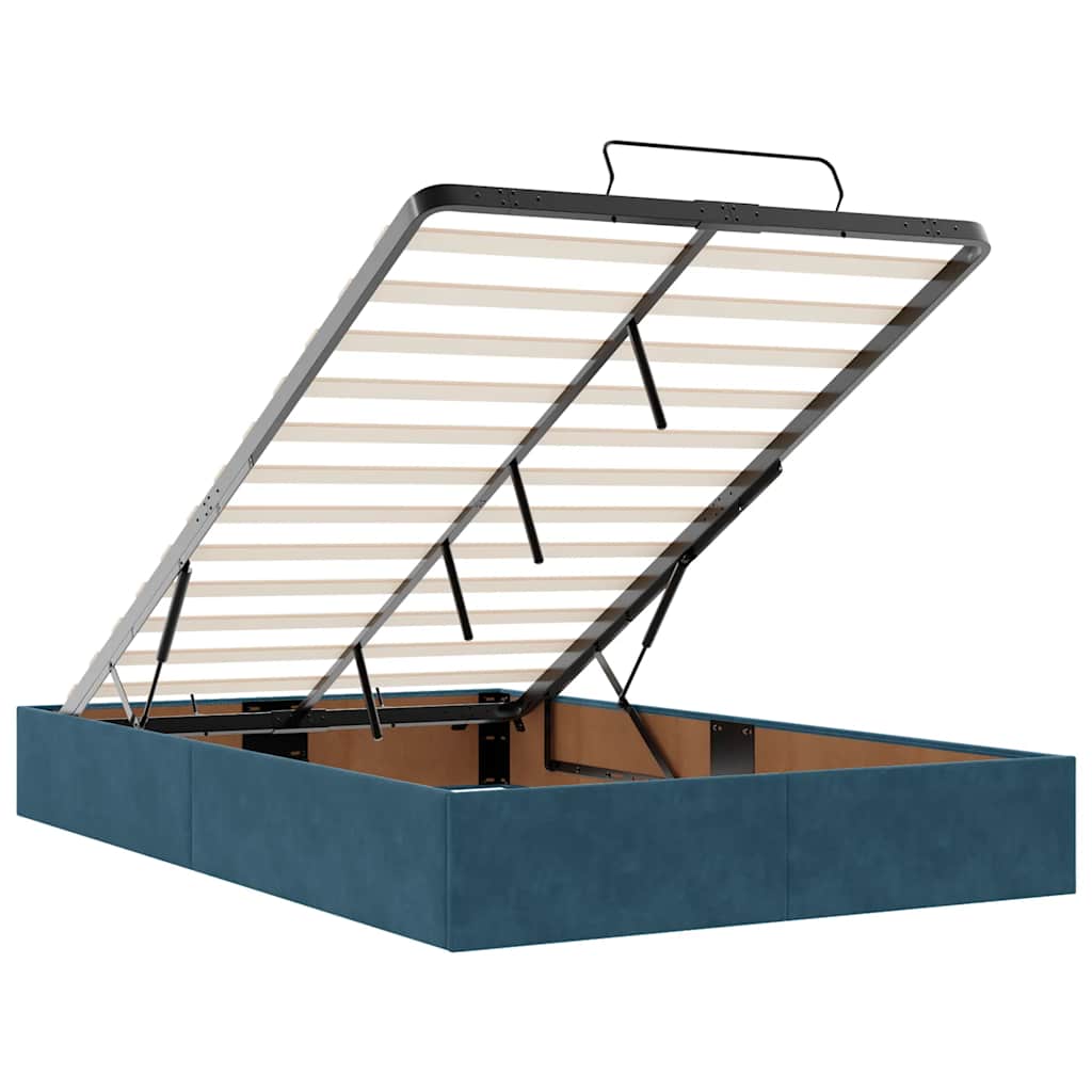 vidaXL Οθωμανικό κρεβάτι με στρώμα&LEDs Σκούρο μπλε 120x200cm Βελούδο